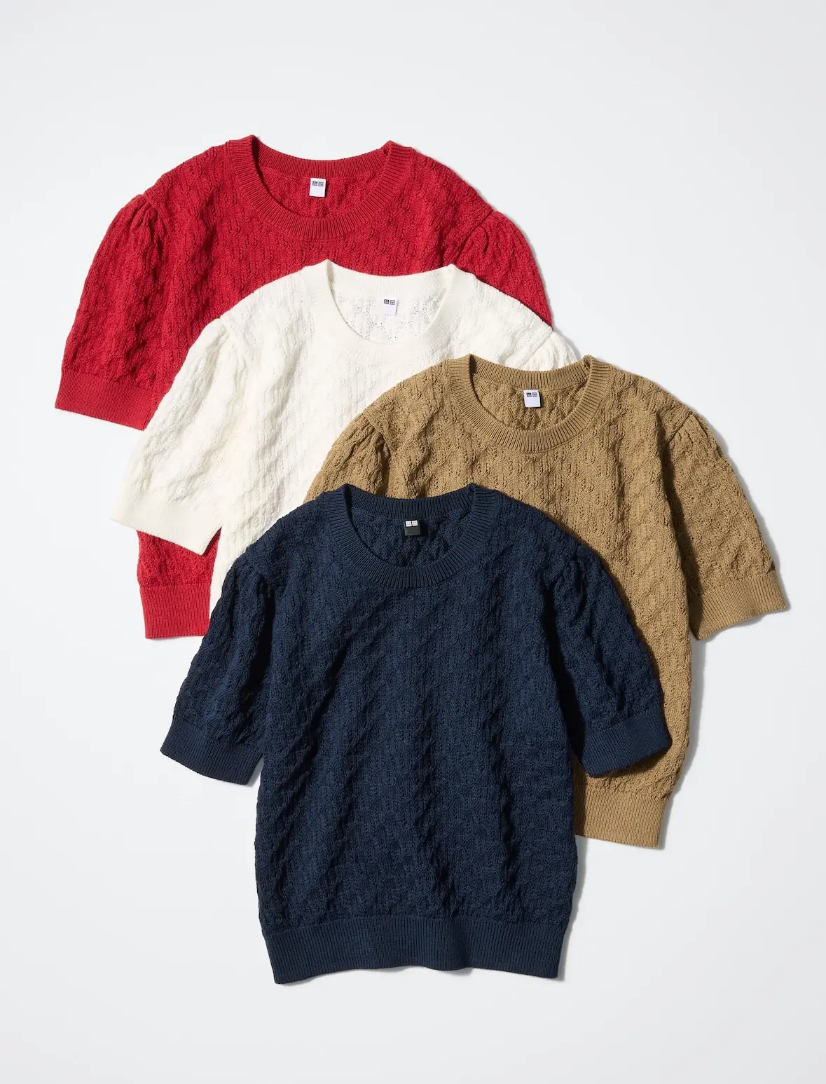 UNIQLO - Áo len cổ tròn dệt Pointelle ngắn tay