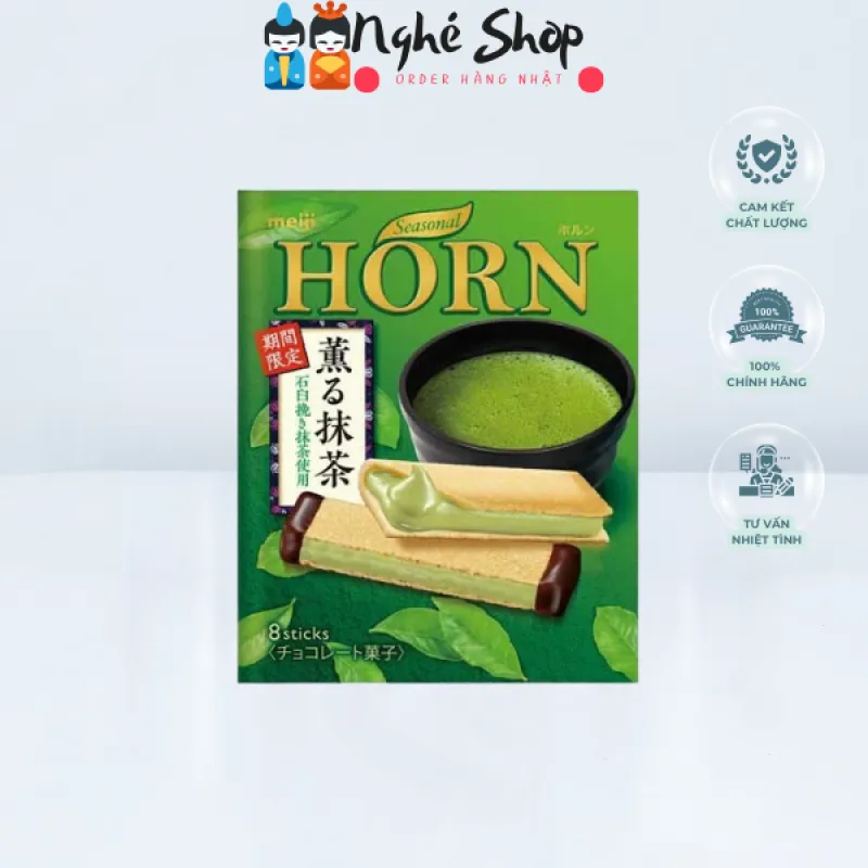 MEIJI - Bánh cuộn kem trà xanh HORN 8 chiếc