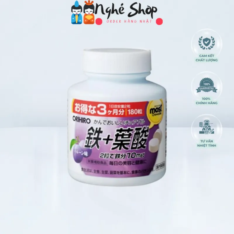 ORIHIRO - Viên nhai bổ sung Sắt + Axit Folic 180 viên