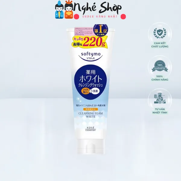 KOSÉ - Sữa rửa mặt dưỡng trắng Kose Softymo White Cleansing Wash xanh đậm 220g