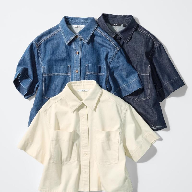 UNIQLO - Áo sơ mi denim túi hộp dáng rộng